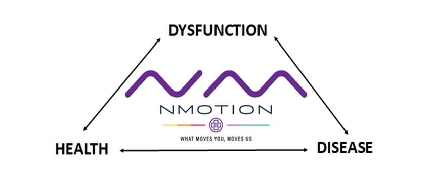 a triangle chart describing how health, dysfunction, and disease are related